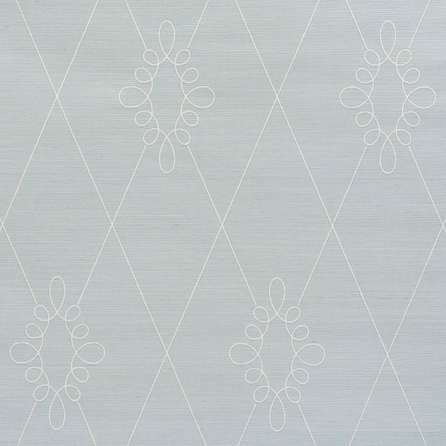 Schumacher Sample - Schumacher Sylvie Embroidered Sisal Wallpaper in Water Blue For Sale - Image 4 of 4