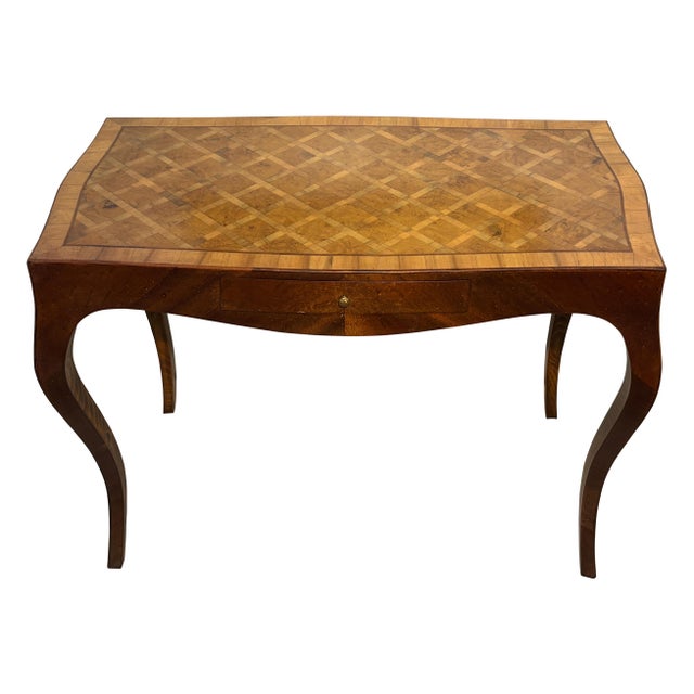 Wood Mid 20th Century Italian Walnut Parquetry Inlay Writing Table Desk For Sale - Image 7 of 10