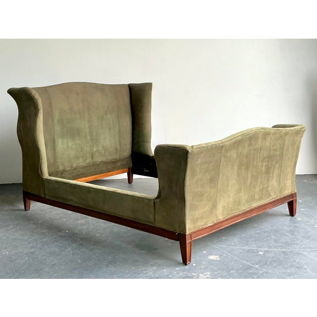 Wood Vintage Ralph Lauren Nubuck Suede Wing Back Bed For Sale - Image 7 of 12