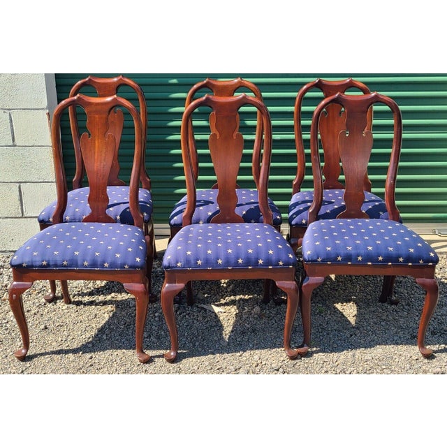Councill Craftsmen Queen Anne Mahogany Dining Chairs Star Fabric Set of 6 Chairish