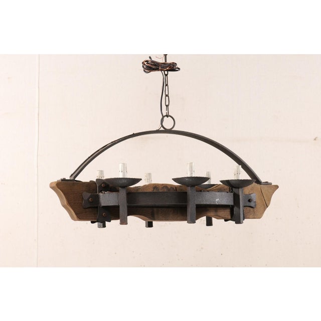 Mid 20th Century French Wood Beam & Iron Chandelier For Sale In Atlanta - Image 6 of 8
