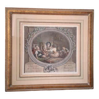 Hand-Colored Engraving "Education Is Everything" After Fragonard 1960s For Sale