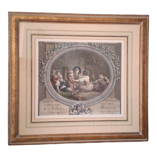 Hand-Colored Engraving "Education Is Everything" After Fragonard 1960s For Sale