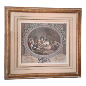 Hand-Colored Engraving "Education Is Everything" After Fragonard 1960s