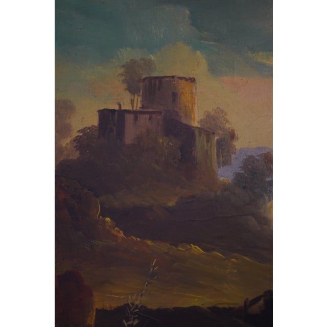 Gold 1950s Means Artist Signed European Lake Scene Oil Painting on Canvas For Sale - Image 8 of 12