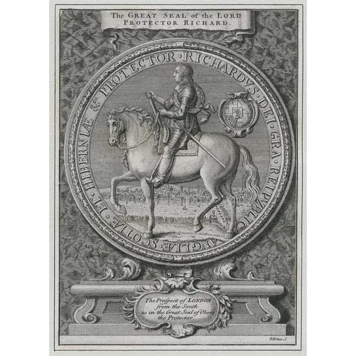 The great seal of richard cromwell, with a prospect of london simon, thomas. The great seal the lord protector richard....