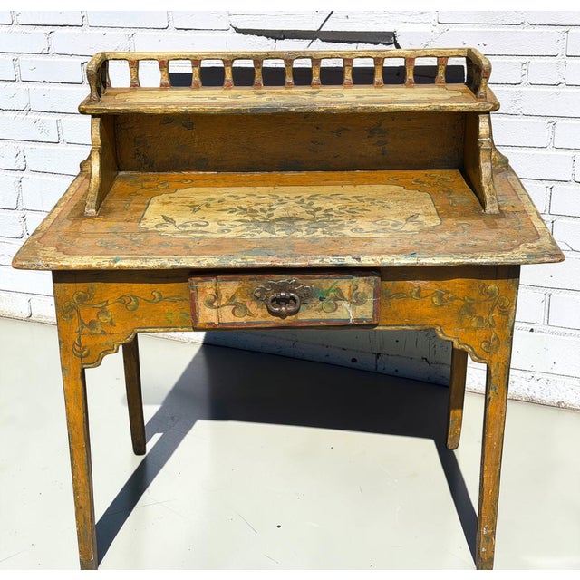 Rustic European Antique Italian Paint Decorated Writing Table Desk For Sale - Image 3 of 6