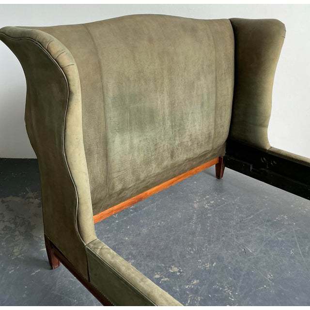 Vintage Ralph Lauren Nubuck Suede Wing Back Bed For Sale - Image 12 of 12