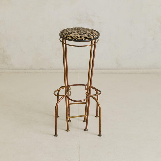 Vintage Custom Italian Metal Bar Stool with Leopard Upholstery - 2 Available For Sale - Image 14 of 18
