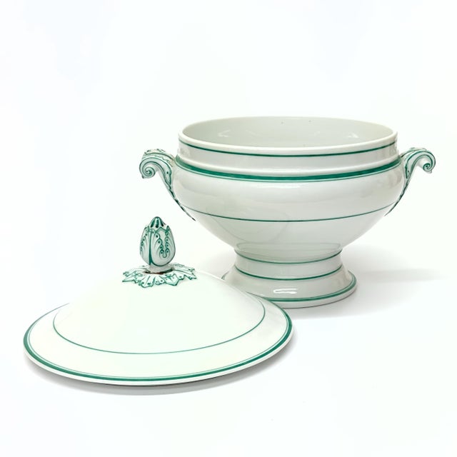 Early 20th Century Vintage White and Green Soup Tureen For Sale - Image 4 of 10