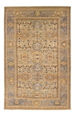 Modern Beige Handmade Sultanabad Floral Pattern Oversize Wool Rug