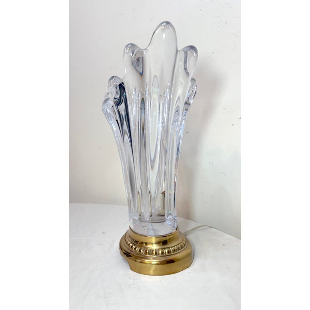 Vintage French Hand Blown Clear Glass Crystal Brass Splash Electric Table Lamp For Sale - Image 11 of 12