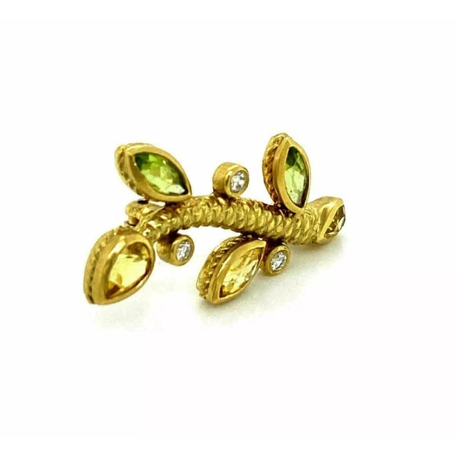 Contemporary Judith Ripka Diamond & Gems 18k Yellow Gold Leaf Stem Brooch For Sale - Image 3 of 7