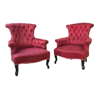 Pair of French 19th C. Upholstered Armchairs in Red Fabric For Sale