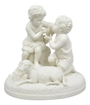 French Parian Porcelain Bisque "Feed My Lambs" Christ & St John Statue Sculpture