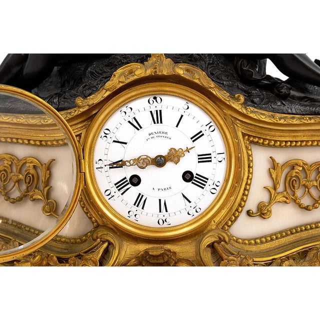 Black Antique French Denière Bronze & Marble Clock Garniture Set - Cherubs, 3-Piece, 19th Century For Sale - Image 8 of 18