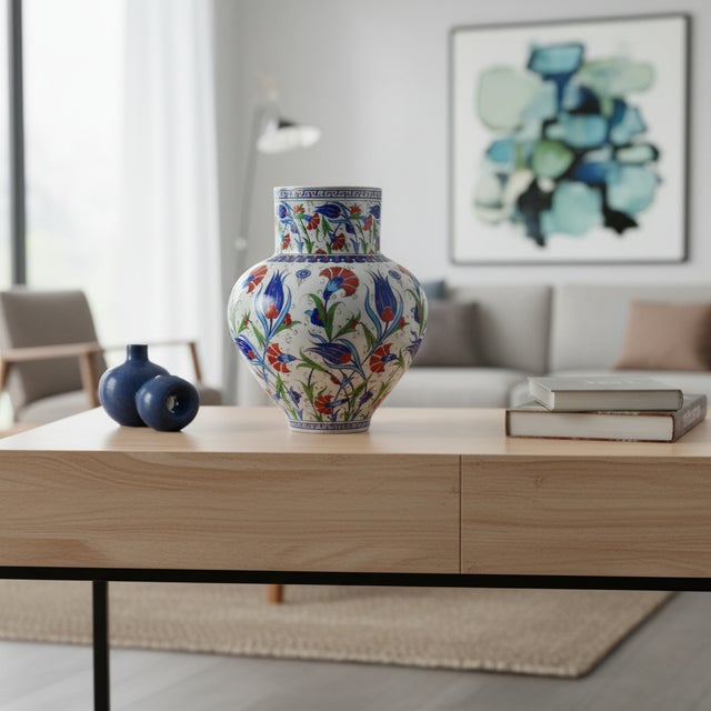 Handmade Ceramic Large Palace Vase (50cm) – Grand Red & Blue Tulip Pattern – Monumental Statement Piece For Sale - Image 4 of 7