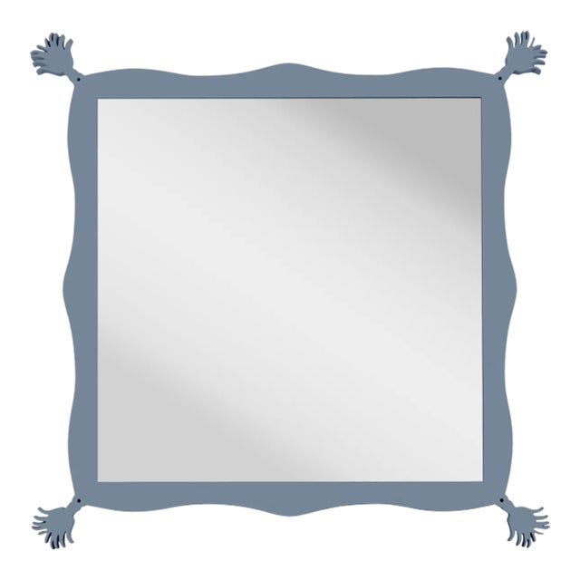 Fleur Home Carnival Iko Iko Square Mirror in Bachelor Blue, 45x45 For Sale