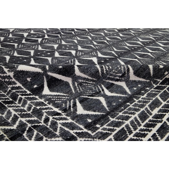 Gray Modern Moroccan Style Wool Rug With Gray Geometric Design by Apadana For Sale - Image 8 of 10