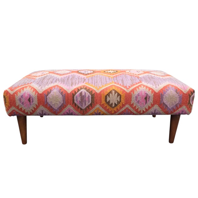 Mid 20th Century Kilim Covered Ottoman For Sale In Washington DC - Image 6 of 11