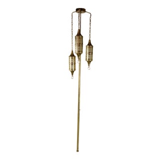 Vintage Mid-Century Turkish or Moorish Brass 3-Pendant Pole Lamp For Sale