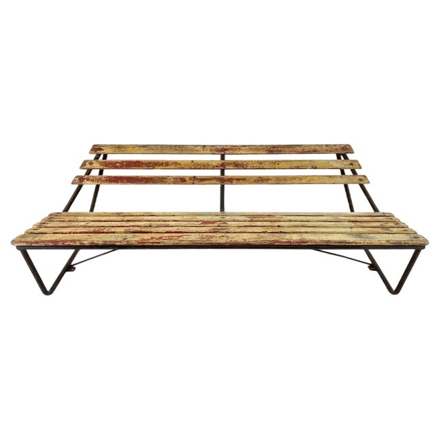 Vintage Industrial Slatted Bench with Original Patina, 1950s For Sale