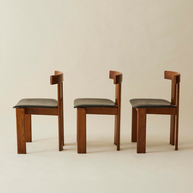 Wood Luigi Vaghi Wood Dining Chairs With Black Seat, Set of 6, 1960's Italy For Sale - Image 7 of 12