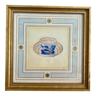 1800s Minton China Tea Cup Designs - Framed, Hand Painted French Mat - 13x13 For Sale