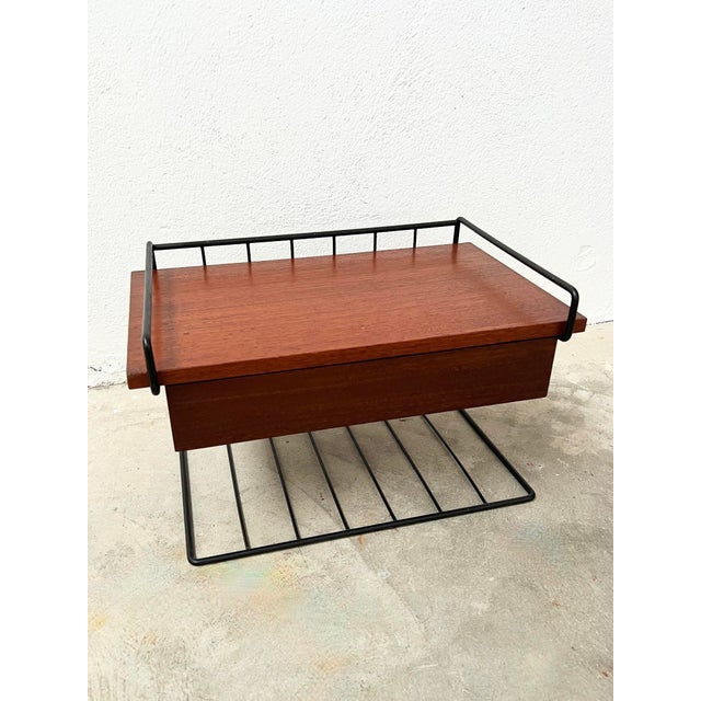 Mid-Century Modern Mid-Century Modern Bedside Shelf with Drawers in Metal and Teak, 1960s For Sale - Image 3 of 12
