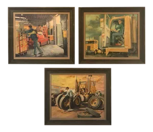 Masculine Illustration Industrial Oil Paintings - Set of 3