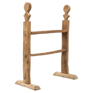 Spanish Hachero Traditional Natural Oak Wood Candleholder, 1890s For Sale