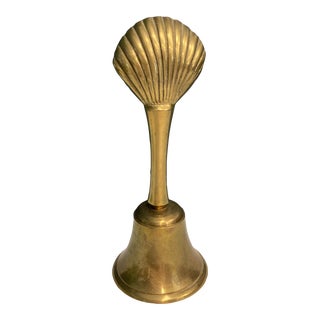 Vintage Solid Brass Bell With Sculpted Shell Handle For Sale