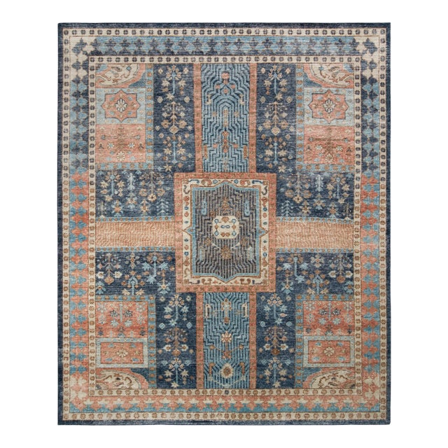 Rug & Kilim’s Boulevard Rug in Blue and Rust , 8x10 For Sale