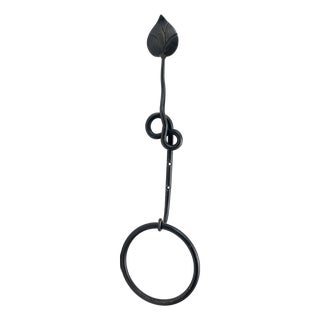 Hand-Forged Wrought Iron Towel Ring (Botanical Leaf Motif) Statement Bathroom Hardware For Sale