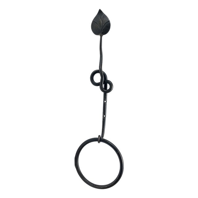 Hand-Forged Wrought Iron Towel Ring (Botanical Leaf Motif) Statement Bathroom Hardware For Sale