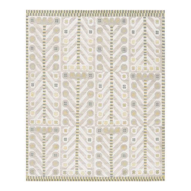 Rug & Kilim’s Scandinavian Style Rug in Off-White and Beige Geometric Patterns - 10x14 For Sale
