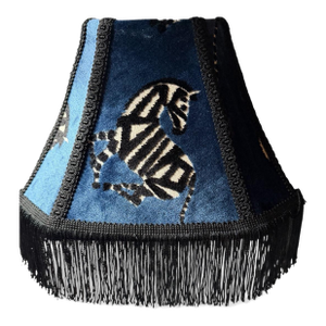 Designer Regal Sapphire Blue Velvet Zebra Lamp Shade With Rayon Fringe Trim