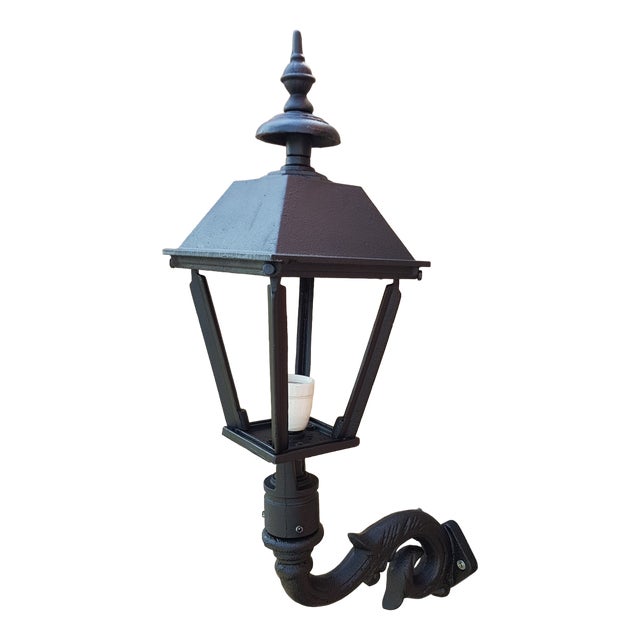 Antique Square Cast Iron Wall Lantern For Sale