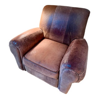 Reclining Brown Leather Club Chair For Sale