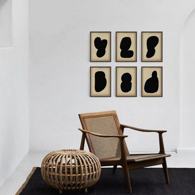 2020s "Forms" Contemporary Minimalist Gouache Painting on Vintage Paper - Set of 6 For Sale - Image 5 of 6