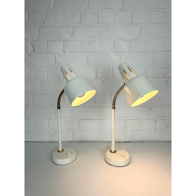 Adjustable White Lacquered Steel and Brass Desk Lamps from BJS, Sweden, 1960s, Set of 2 For Sale - Image 10 of 17