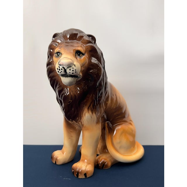 Pair of Vintage Hand Painted Lion Statues For Sale - Image 4 of 8
