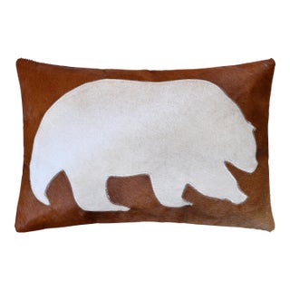 Luxury Genuine Cowhide Polar Bear Throw Pillow 16x24 | Handmade Hair-on-Hide Leather Designer Lumbar Cushion For Sale