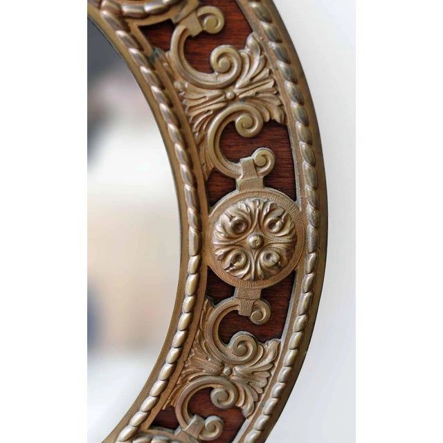 Wood Antique Round Mirror Wanamaker-Phila, Walnut, Brass and Red Bronze For Sale - Image 7 of 10