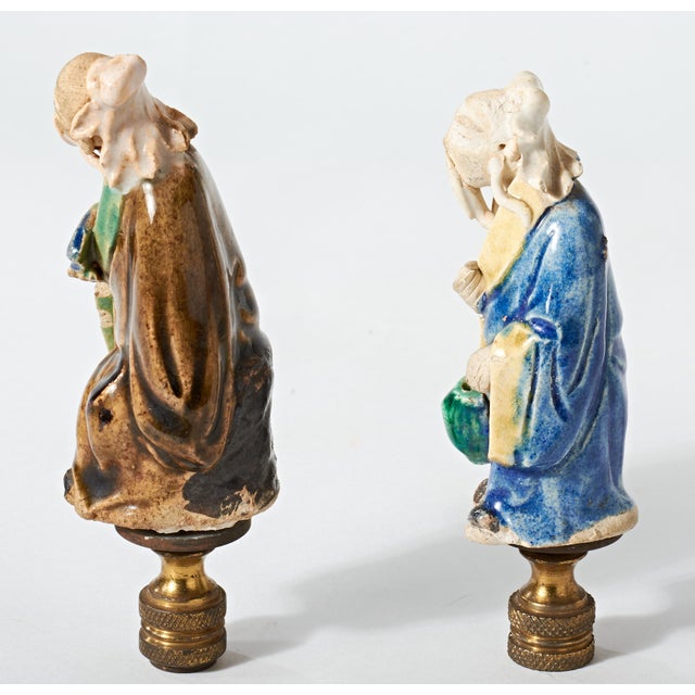 Ceramic Early 20th Century Ceramic Chinese Wise Man Lamp Finials - a Pair For Sale - Image 7 of 10