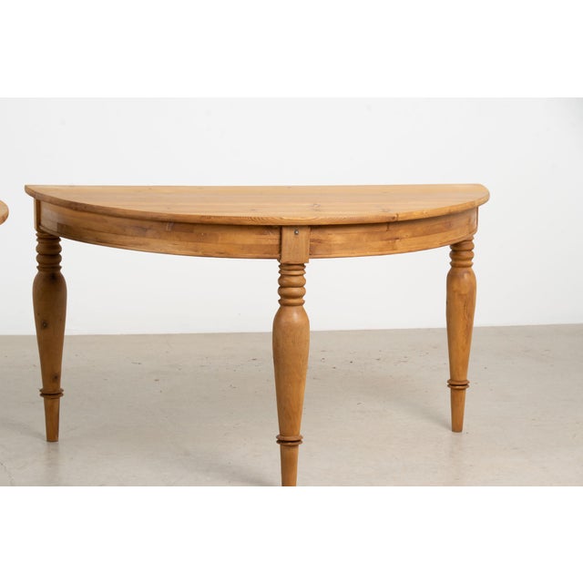Pair of 19th Century Swedish Pine Demilune Console Tables For Sale - Image 11 of 17