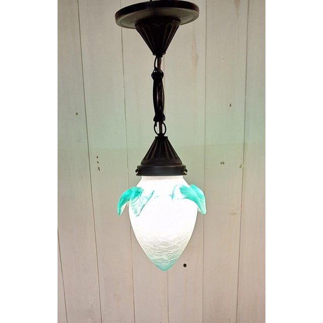Antique Art Deco Ceiling Lamp in Frosted Glass and Brass, 1920s For Sale - Image 3 of 8