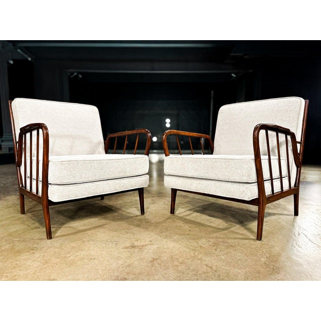 Mid-Century Modern Mid-Century Brazilian Armchairs by Rino Levi, Hardwood & Boucle, 1960s For Sale - Image 3 of 16