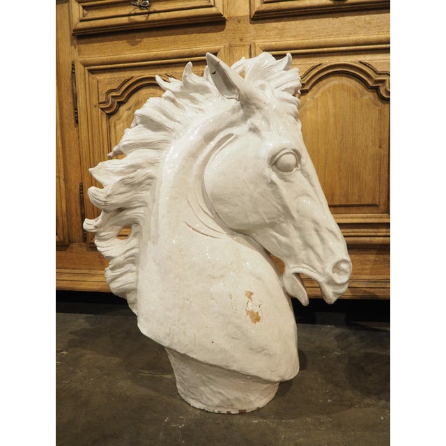 1950s Pair of Large Glazed Terracotta Horse Busts From Italy, Circa 1950 For Sale - Image 5 of 18