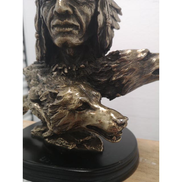 Indian Chief Statue in Brass & Wood, 1970s For Sale - Image 6 of 18